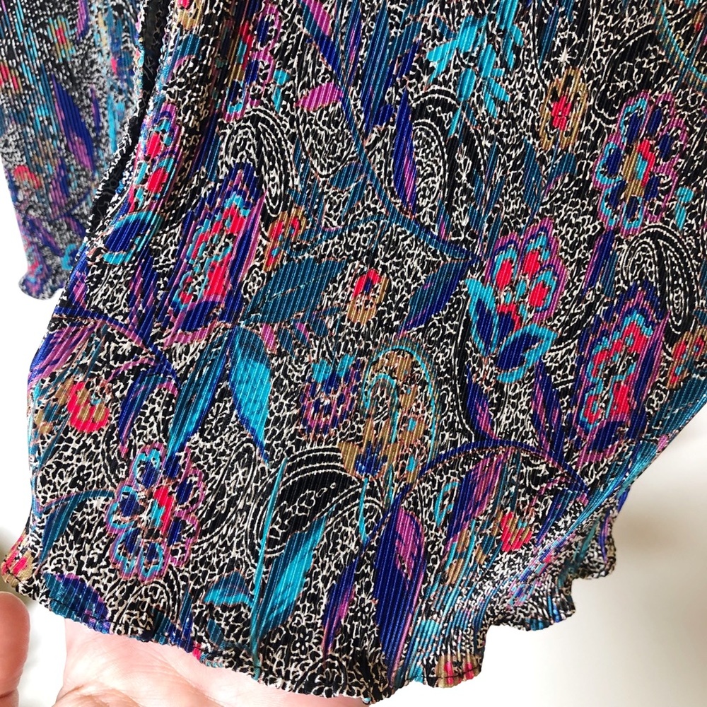Vintage Bright Floral Paisley Button Front Blouse - Picture 6 of 10